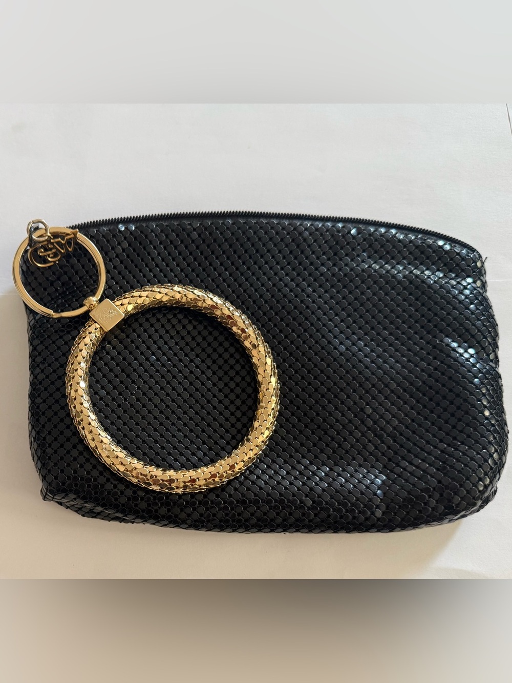 Whiting & Davis Black Wristlet Clutch with Gold Accent Ring